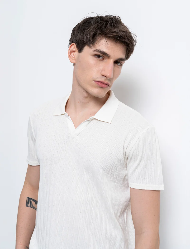 Polo struttura jacquard effetto maglia da uomo - Beige ecru