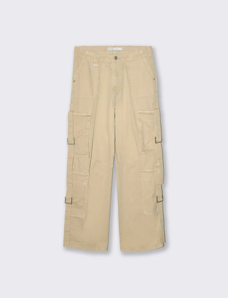 Pantaloni cargo con lacci da donna - Beige