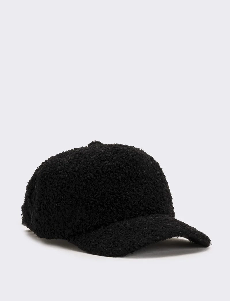 Cappello baseball bambina in pelliccia agnello - Nero