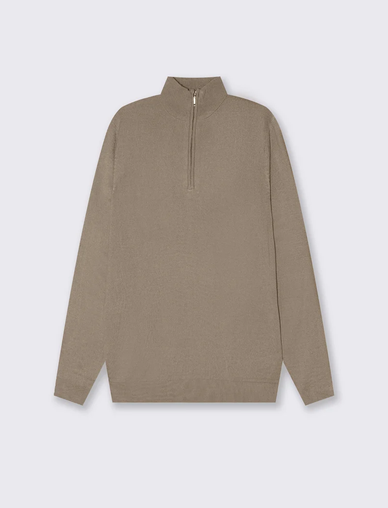 MAGLIA BASIC COLLO ALTO ZIP - Beige