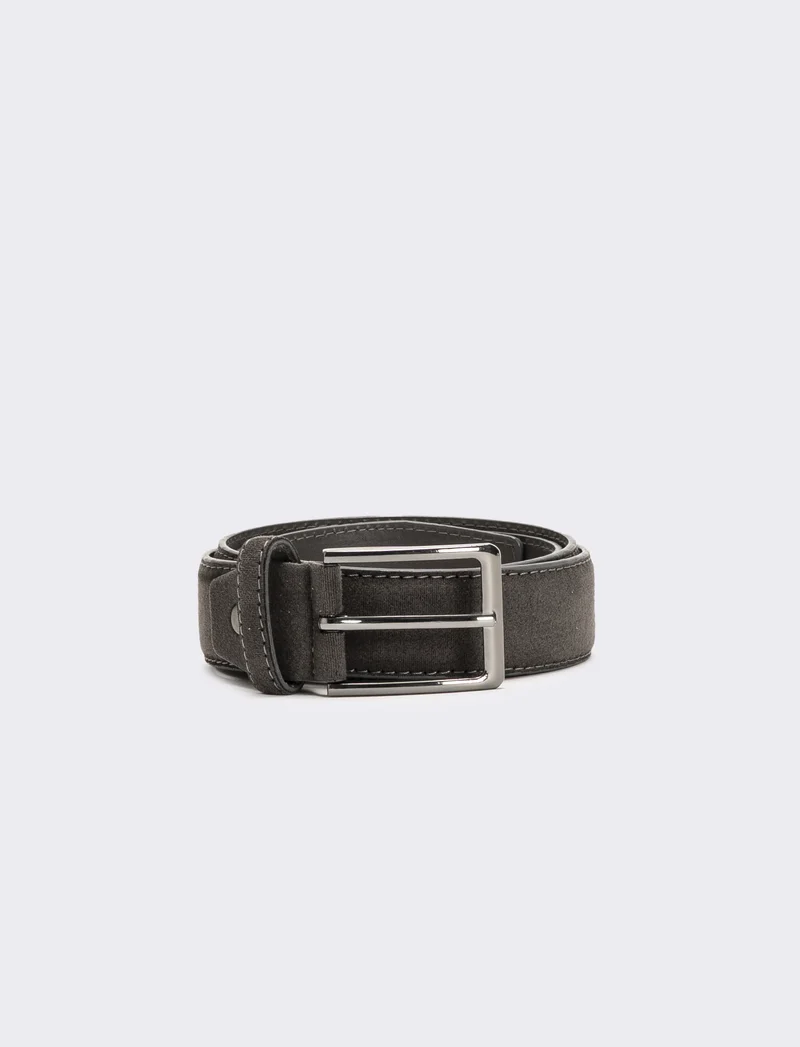 Cintura uomo suede con fibbia opaca - Grigio