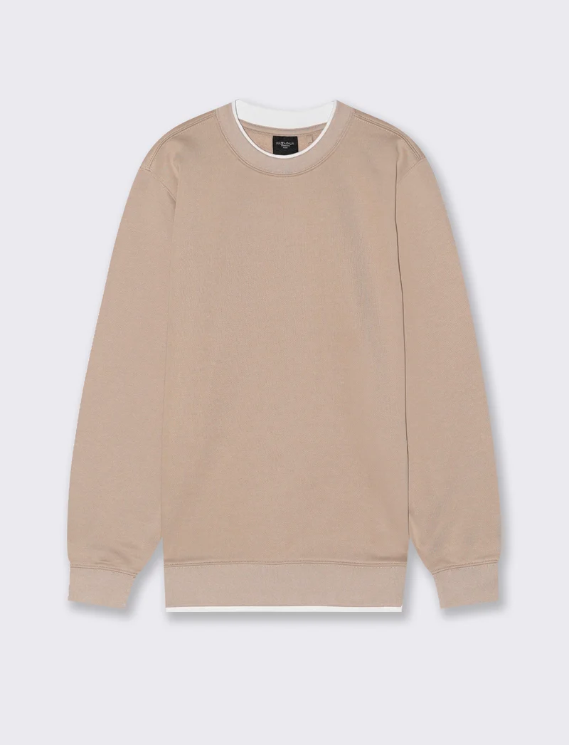 FELPA GIROCOLLO CON CONTRASTI - Beige