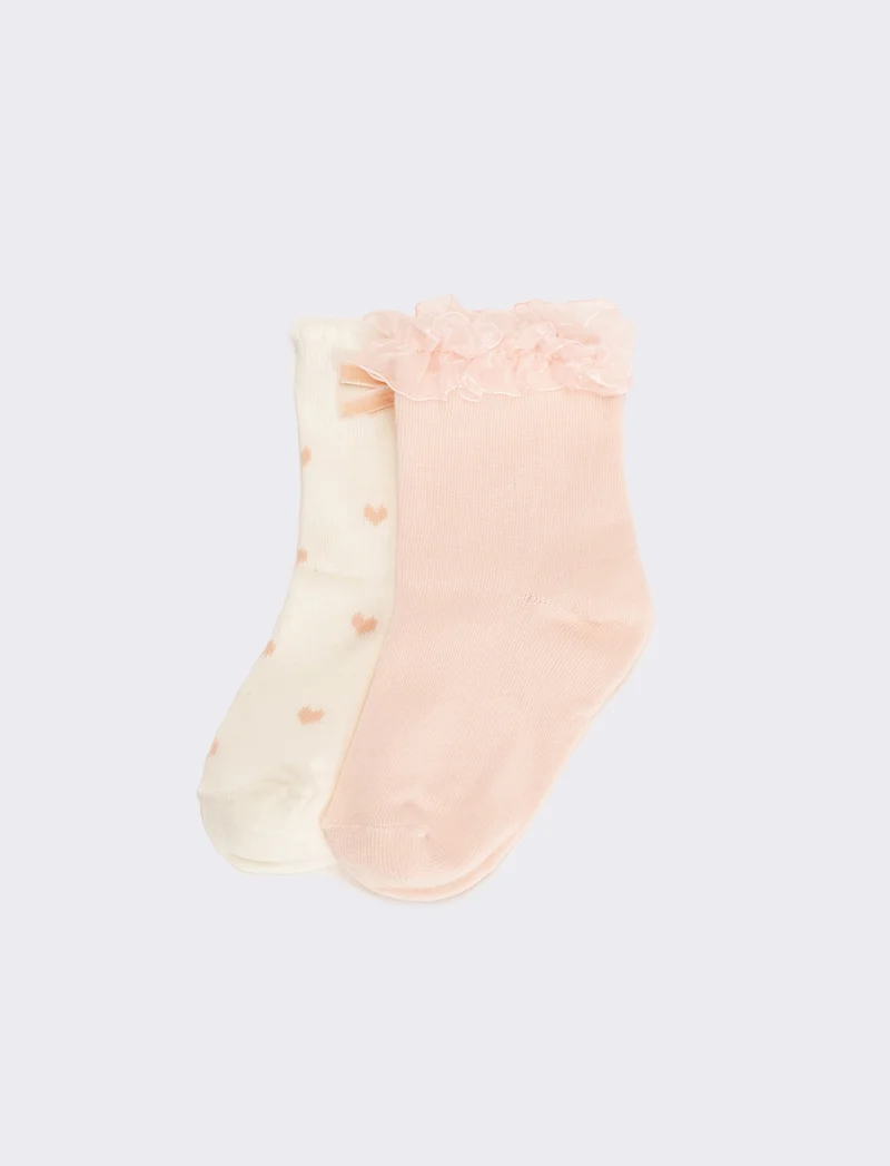 Calzini bambina 2 paia con fiocco e rouche - Rosa