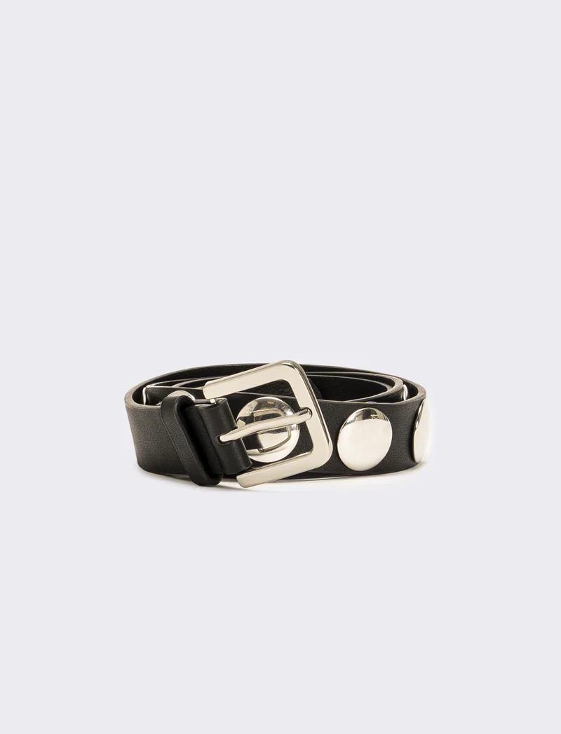 Cintura donna sottile con borchie - Nero-argento