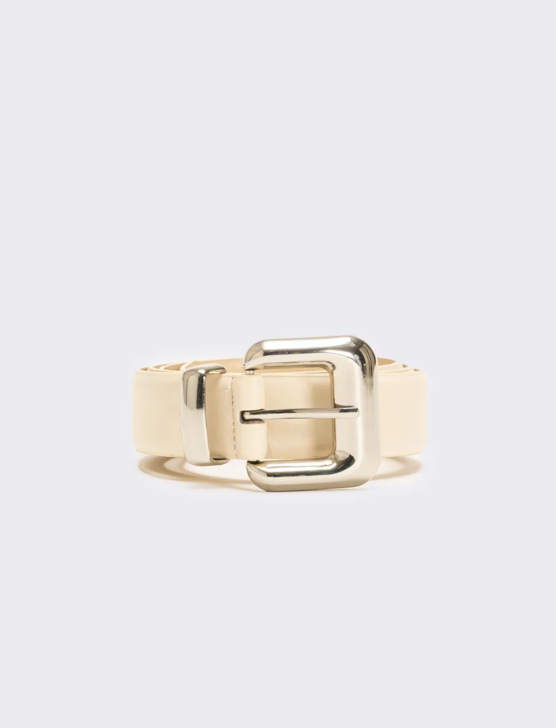 Cintura donna basic con passante in metallo - Beige