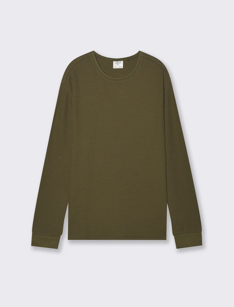 T-SHIRT IN WAFFLE SLIM FIT - Verde militare