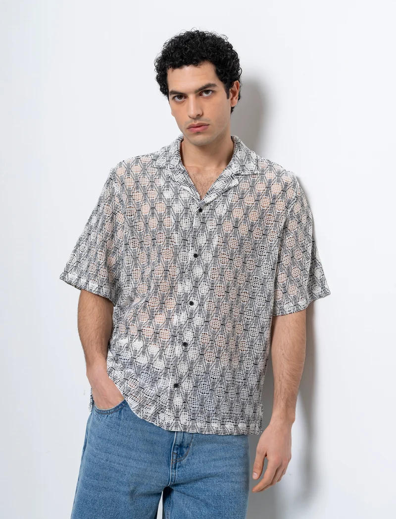Camicia crochet fantasia astratta da uomo - Nero