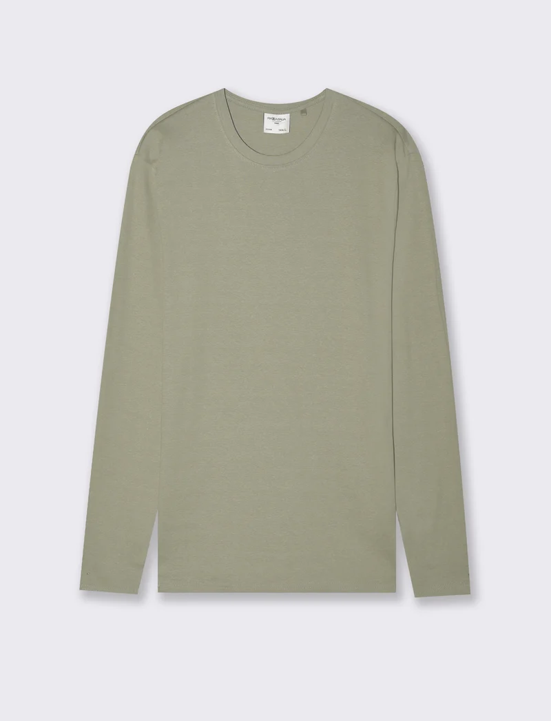 T-SHIRT BASIC A COSTE SLIM FIT - Verde salvia