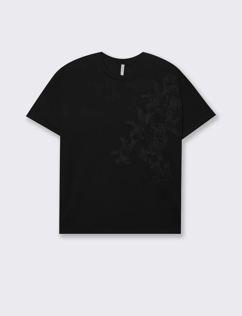 T-shirt con applicazione da donna - Nero