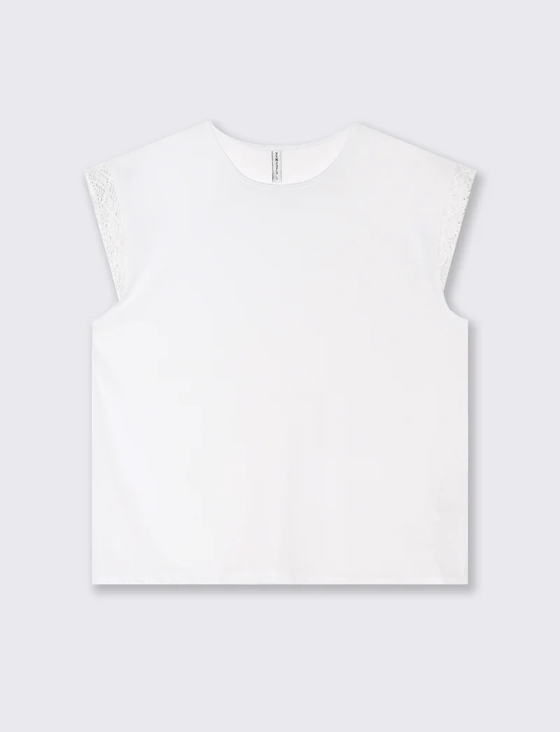 T-shirt con inserto in pizzo da donna - Bianco