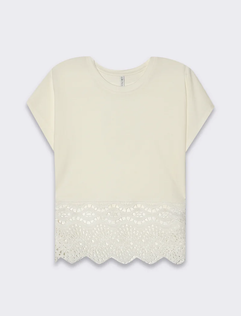 T-shirt con pizzo da donna - Avorio
