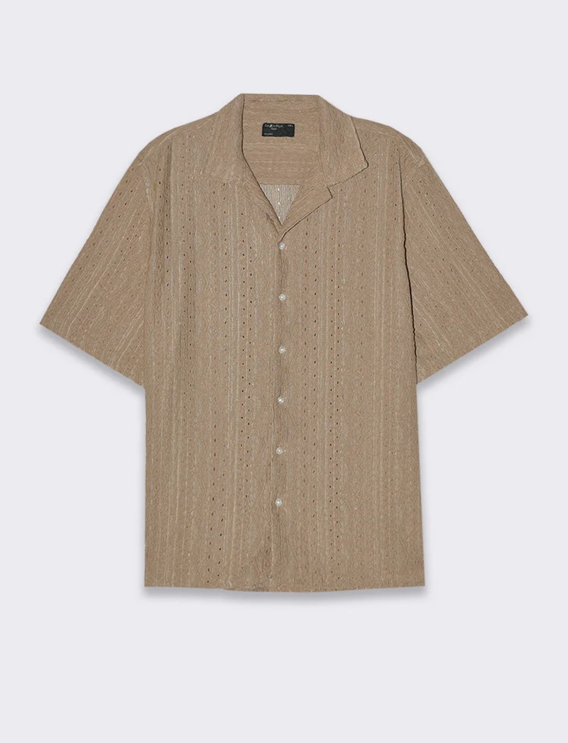 Camicia jacquard effetto crochet da uomo - Grigio tortora