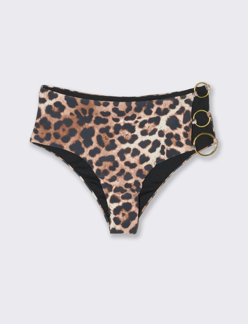 Slip mare donna vita alta con anelli - Leopardato