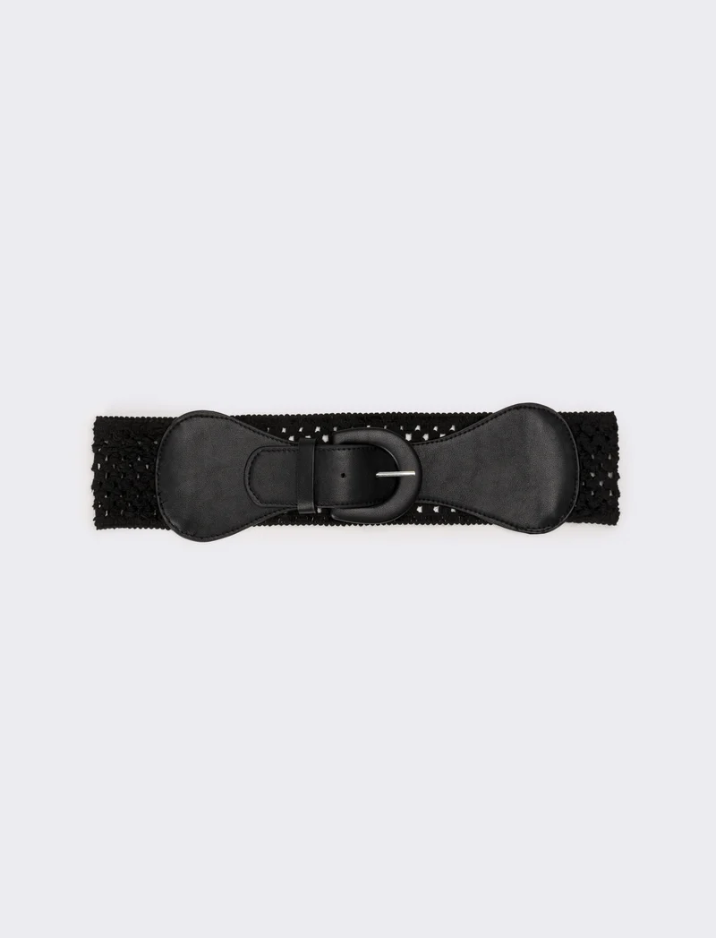 Cintura donna elastica effetto uncinetto - Nero