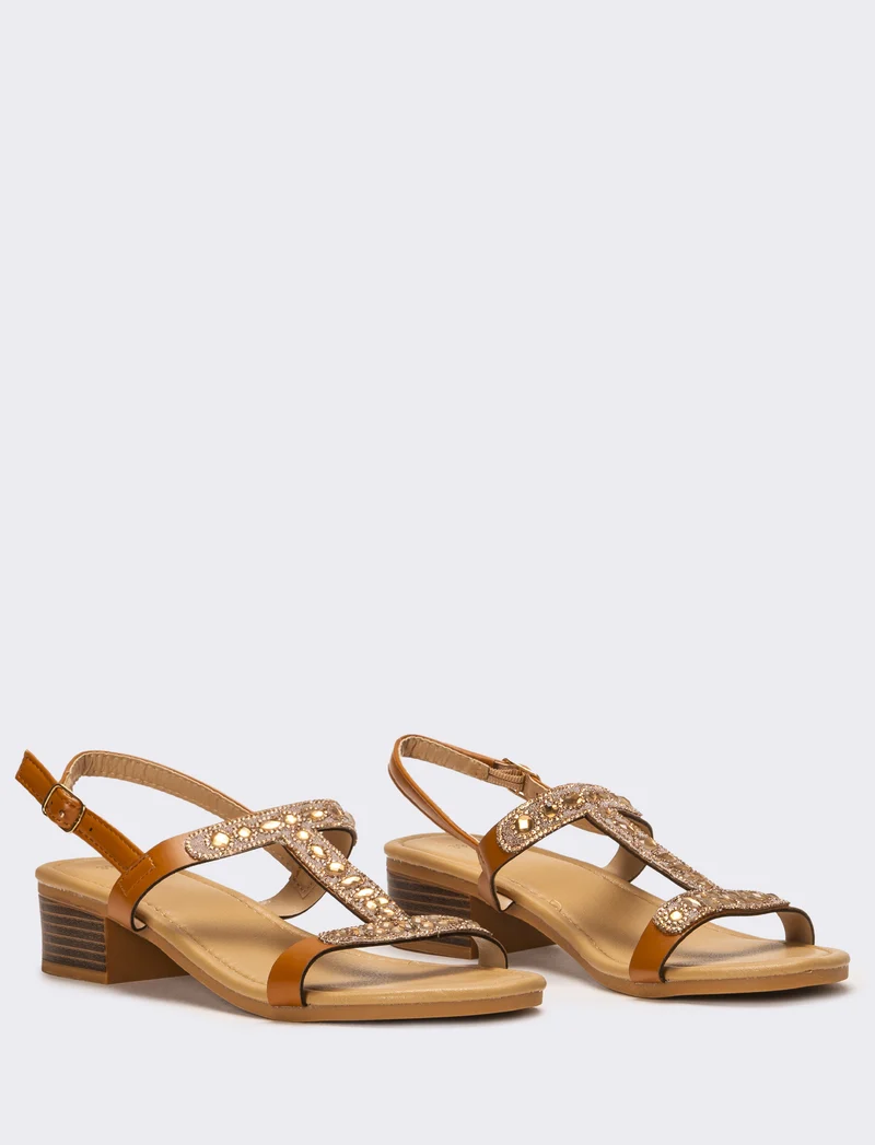 Sandalo da donna tacco basso - Cuoio