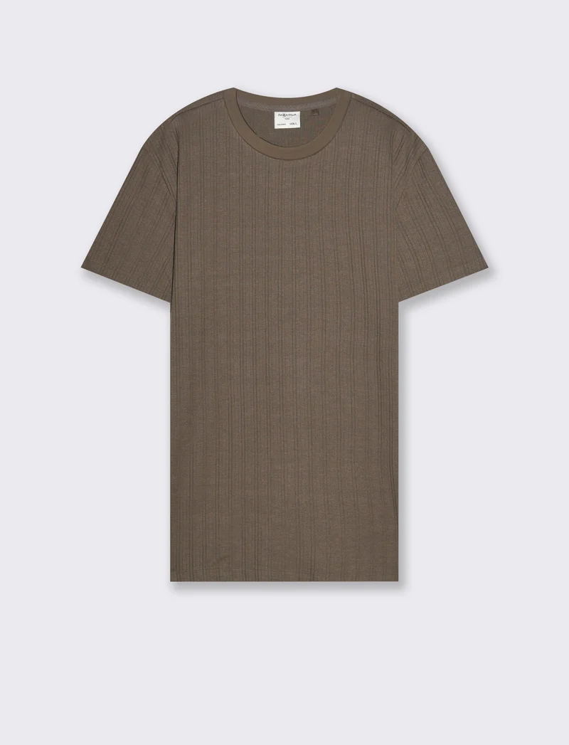 T-shirt a coste effetto maglia da uomo - Grigio fango