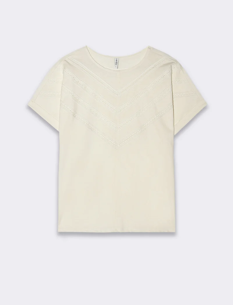 T-shirt con inserti di pizzo da donna - Avorio
