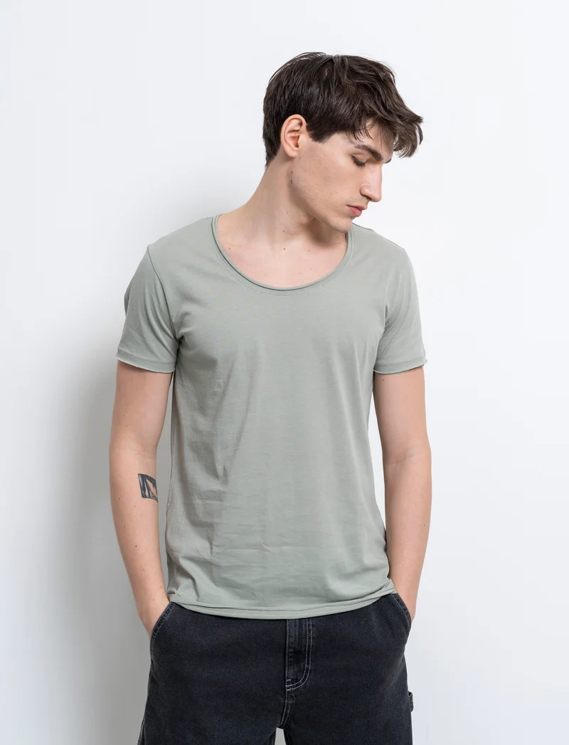 T-shirt scollo ampio regular fit da uomo - Verde