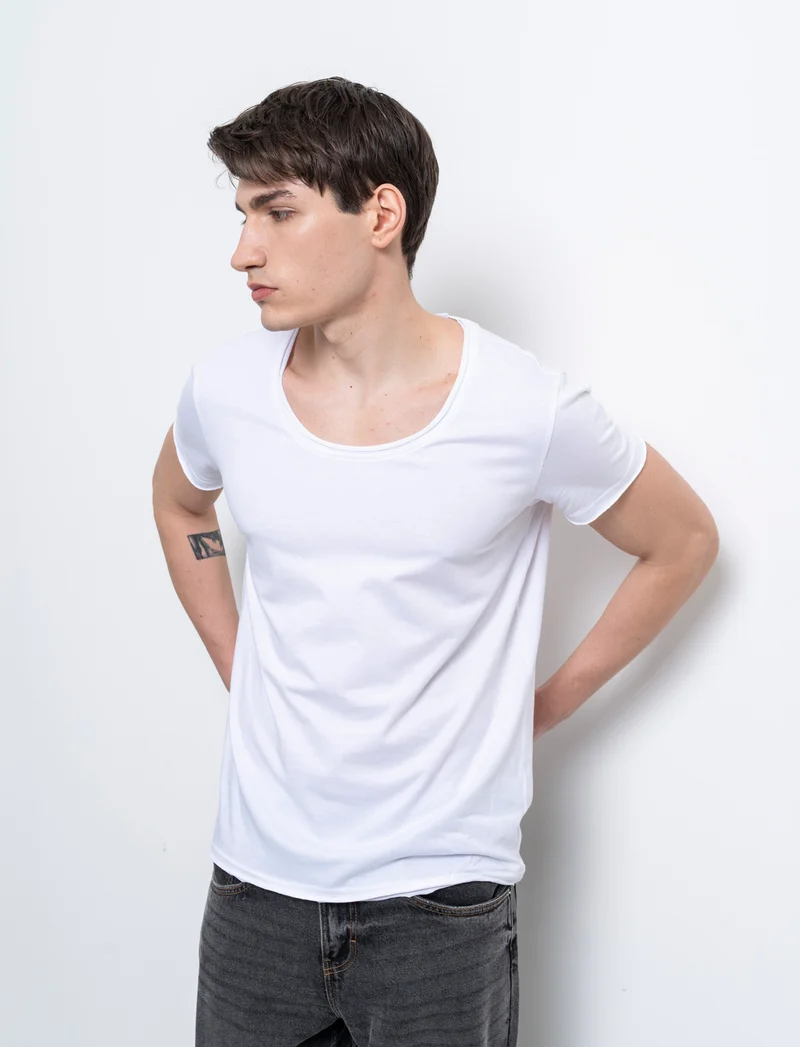 T-shirt scollo ampio regular fit da uomo - Bianco