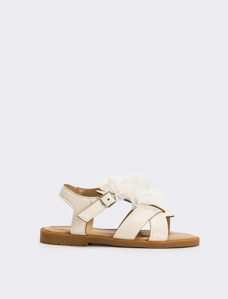 Sandalo da bambina con fiore - Bianco