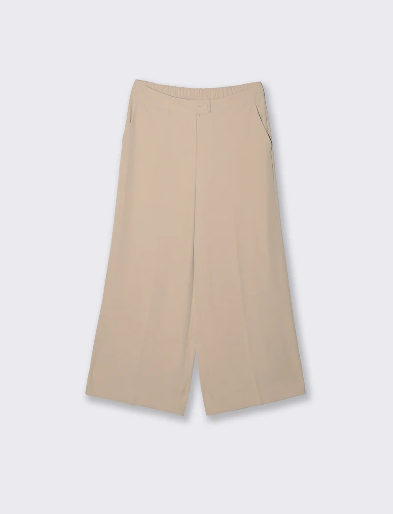 Pantalone coulotte con tasche ed elastico al dietro - Beige