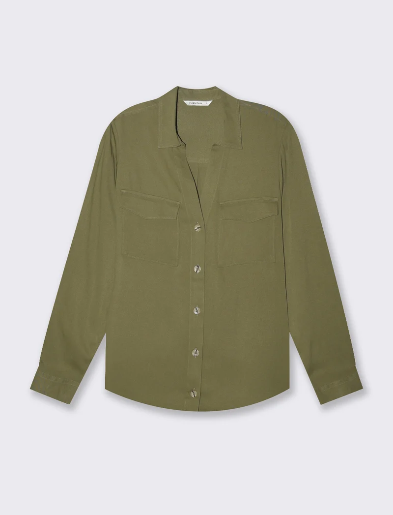Camicia basica con tasche sul petto da donna - Kaky 1