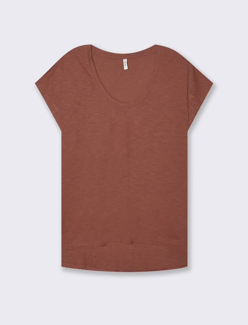 T-shirt con risvolto sulle maniche da donna - Rosso mattone