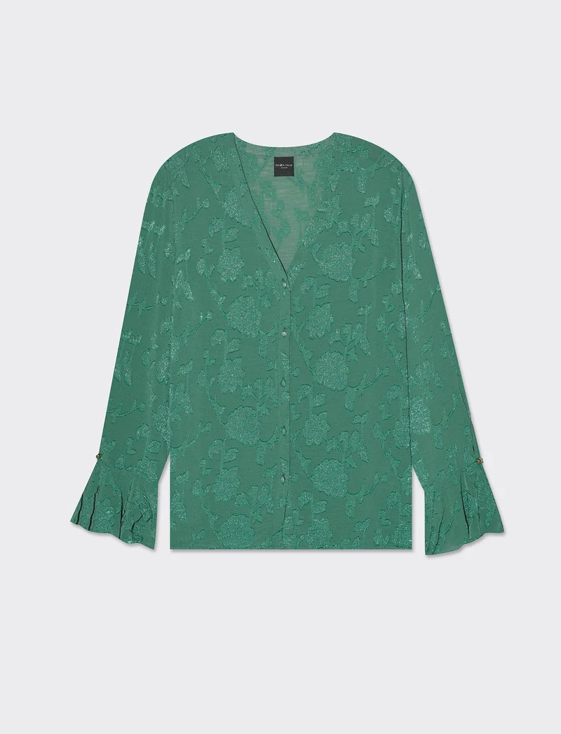 Camicia a manica lunga con scollo a V da donna - Verde prato