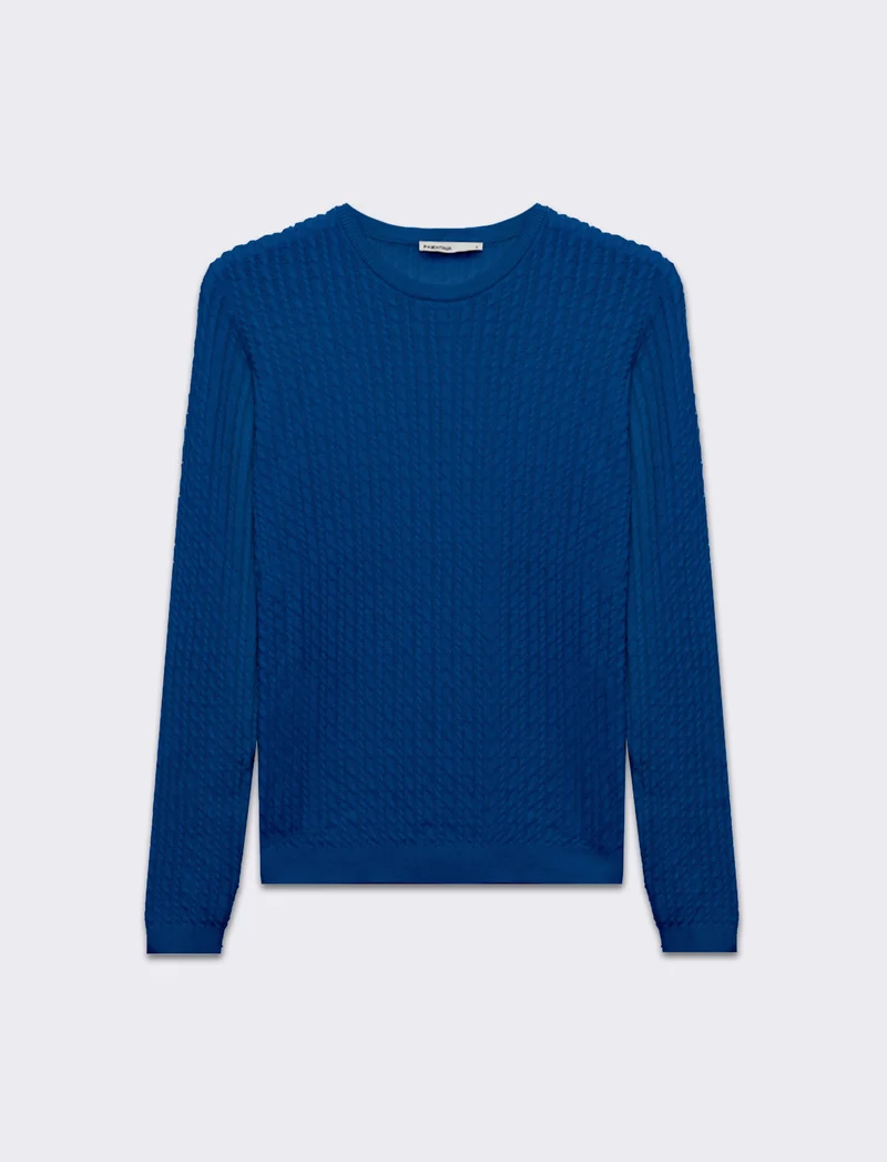 Maglia basica giro collo a trecce da donna - Azzurro
