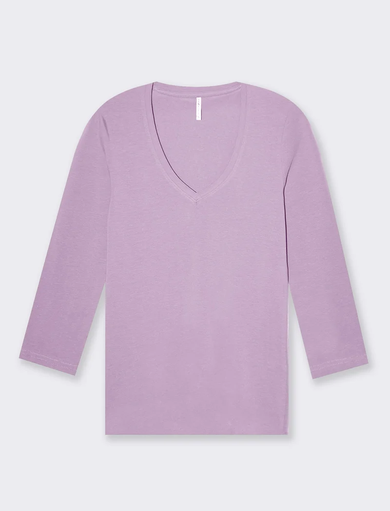 T-shirt basica scollo a v da donna - Lilla