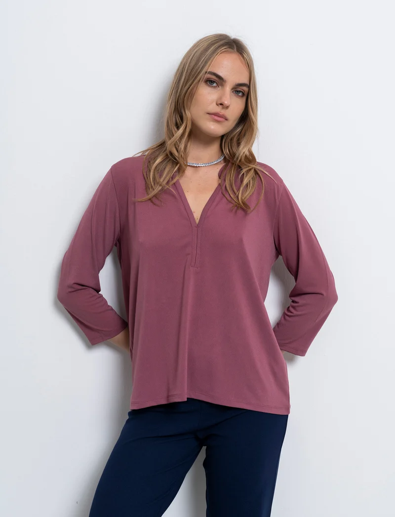 T-shirt manica 3/4 da donna - Rosa cipolla