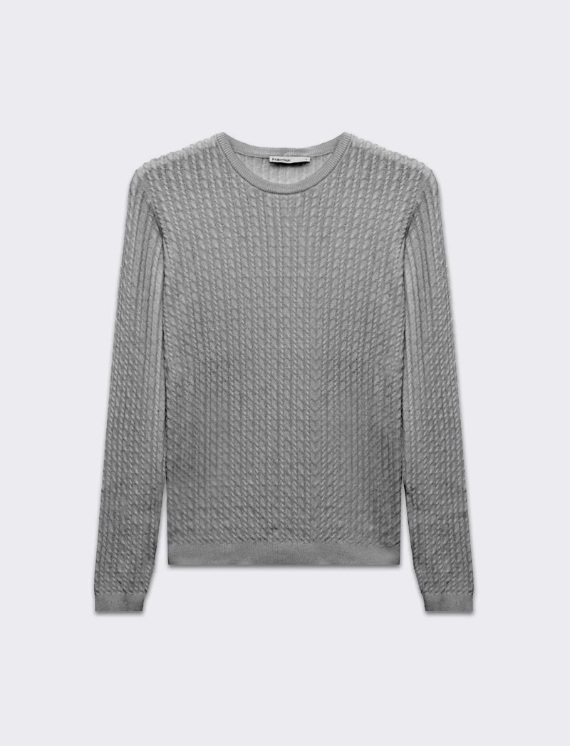 Maglia basica giro collo a trecce da donna - Grigio chiaro